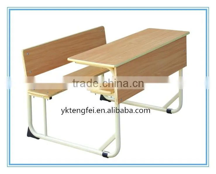 standard size of double wooden school desk and bench for classroom