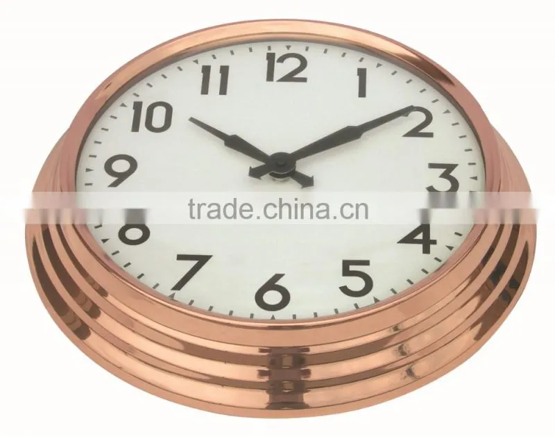 Large retro rose gold round shaped metal mounted wall clock