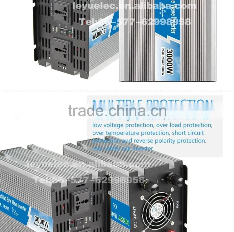CE RoHS approved 3000w modified wave power inverer dc input 24v ac output 110v/220v with solar panel