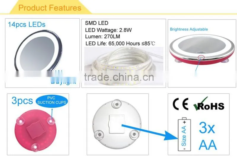 Round Touch LED Wall mounted Bathroom Makeup mirror with magnification