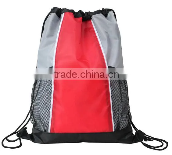 Promotion polyester & mesh drawstring bag backpack for wholesale
