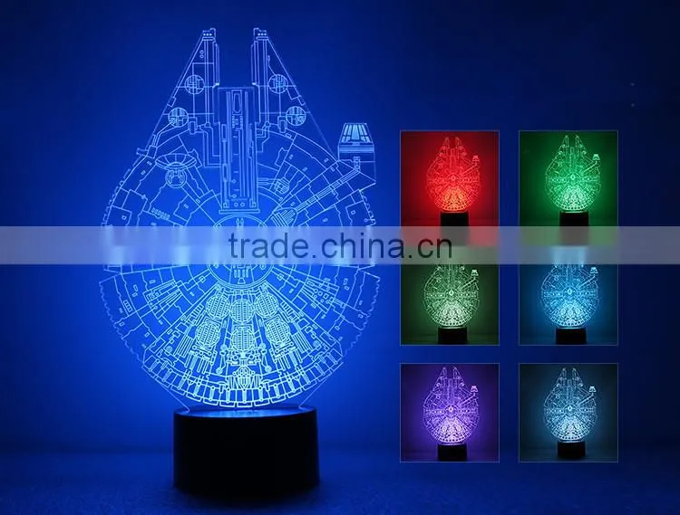 LED Holiday Lamp 3D Bulbing Light Millennium Falcon shape Light Color Changing with Touch button 3D led small Night Light