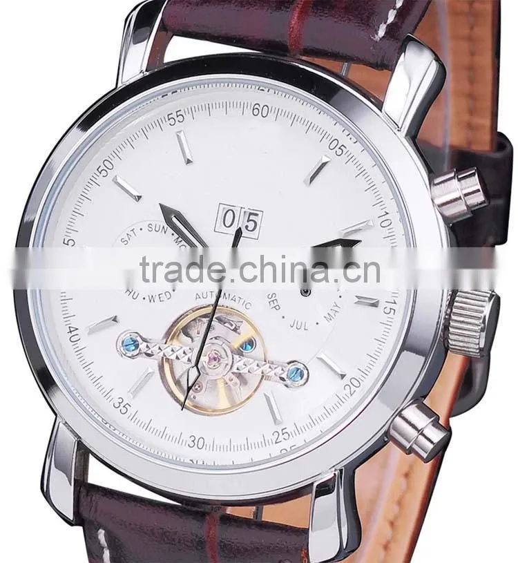 chinese cheap automatic watches china genuine leather strap sliver color bezel