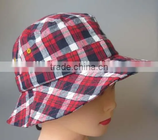 100% cotton check pattern bucket hat,plaid bucket hat