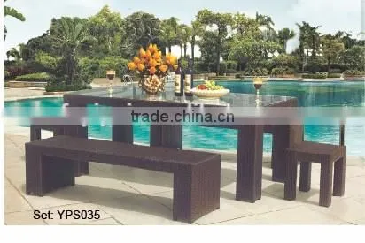 restaurant furniture elegant rattan wicker high long table chairs dining set YPS032