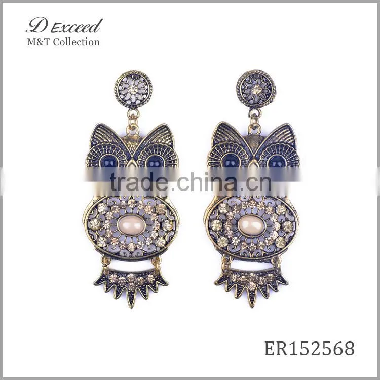 Wholesale Jewelry New Designs Women's Vintage Bohemian Earrings Owl Gold/Silver Plating Drop Earrings