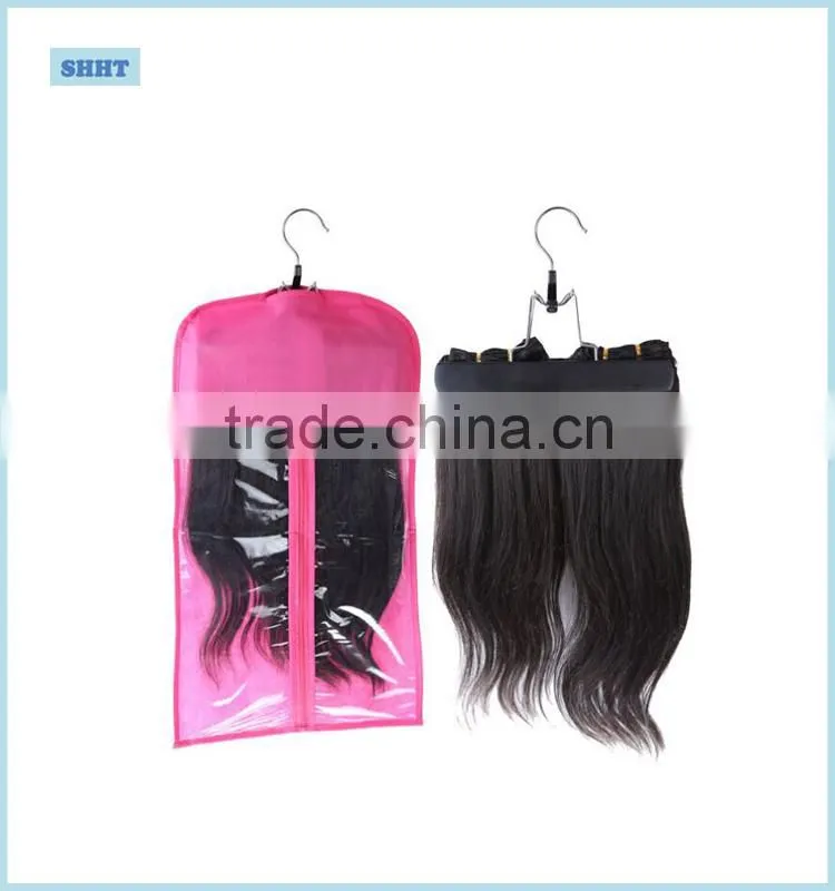 customized wooden hair extension hanger and bag with logo