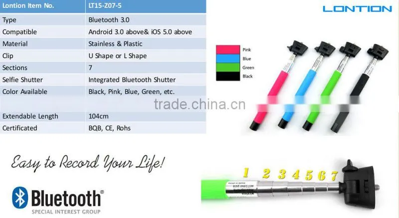 2015 Factory direct supply hot sale bluetooth z07-5 selfie stick
