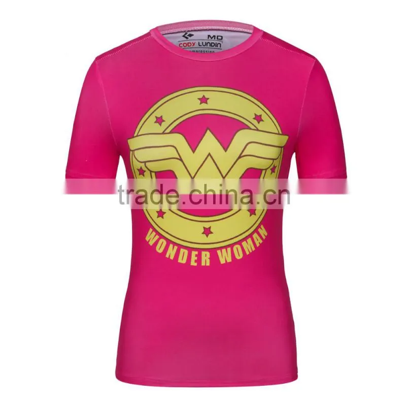 Ladies DC Comics Superhero Wonder Women/Bat-men/ Captain America Athletic T Shirt Compression Bodybuilding Tee Tops