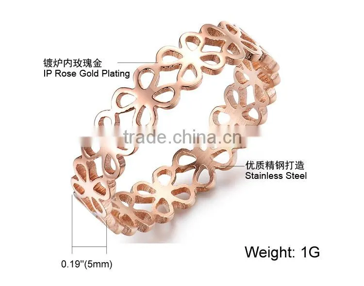 Hollow design IP Rose Gold Plating Class Ring