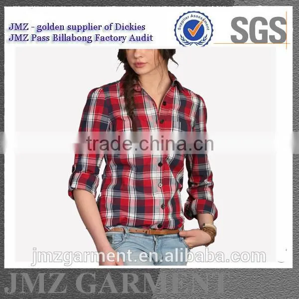 women new pattern design black and red check plaid shirt wholesale OEM