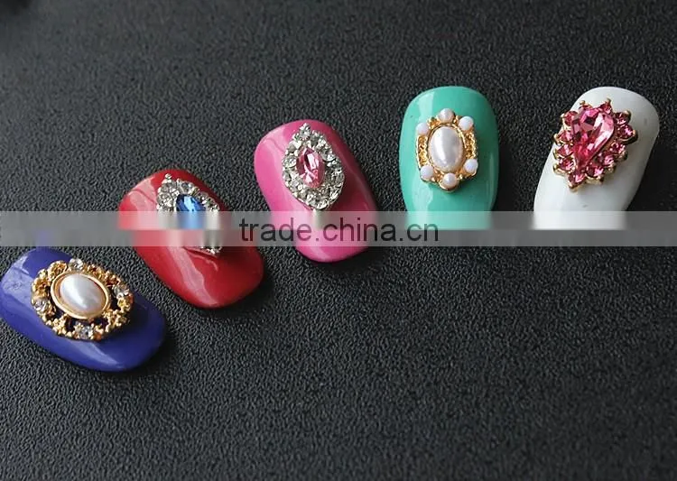 no fading color high opal rhinestone crown pearl setted crown oval pending metal charm for nail art