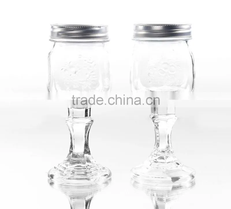 Small Stemmed Carving Clear Glass Mason Jars