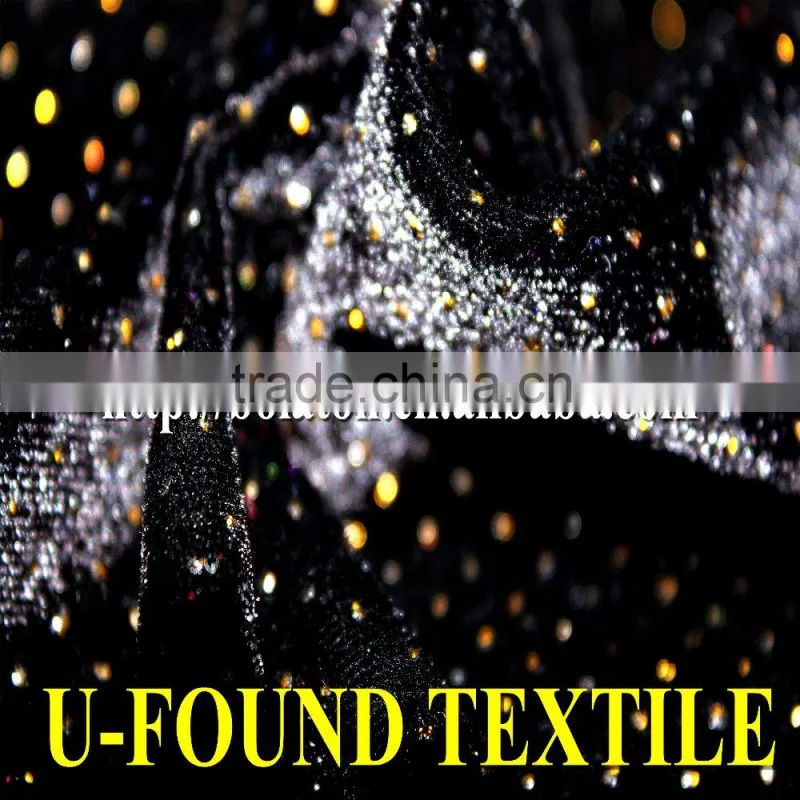 95% POLY 5% SPANDEX KS VELVET WITH GLITTER GOLD PRINT FOR GIRL EVENING DRESS FABRIC