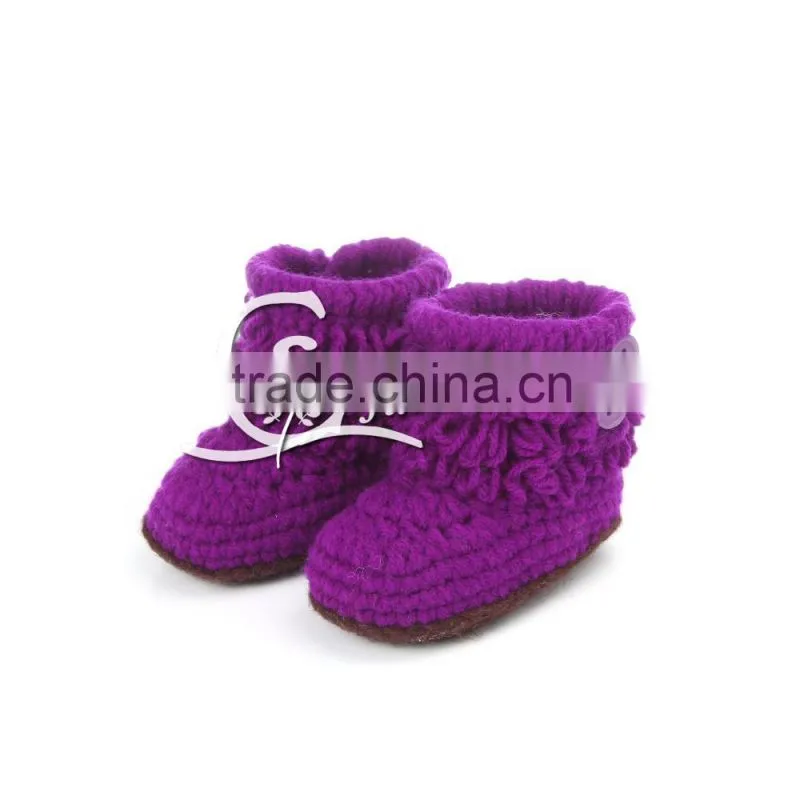 Warm Coral Fleece Vamp Newborn Fancy Baby Girl Shoes, Woolen fabric Baby Shoes with button