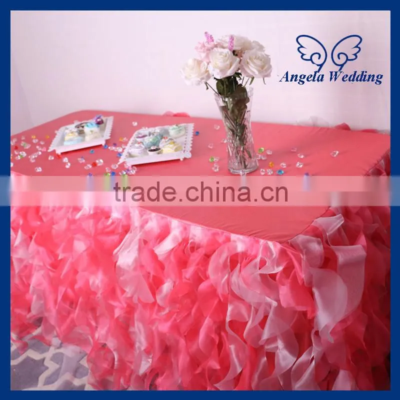 SK004A Fitted decorative ruffled curly willow gold table skirts for weddings