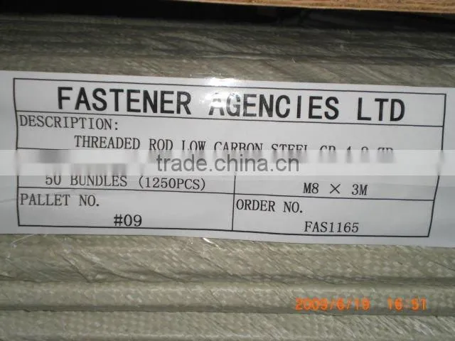 yellow zinc plated threaded rod