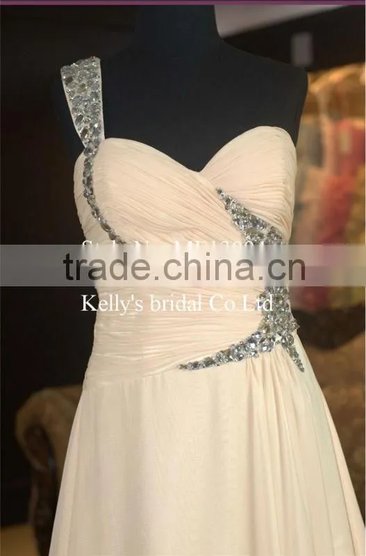 Peach Color Chiffon Beaded Sequins Long Evening Dress Cheap
