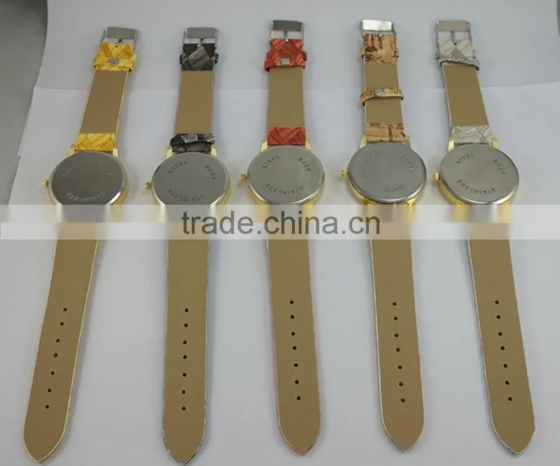 Cheap top sell leather WOODEN print fashion unisex wrist watches