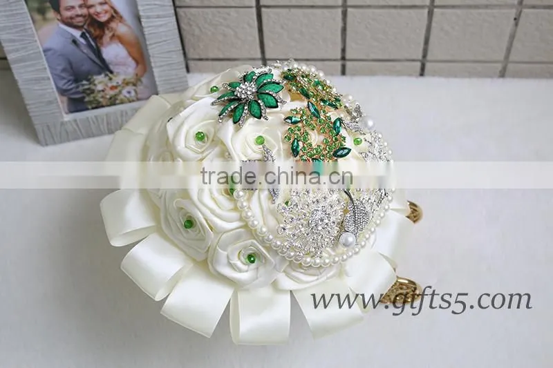 Handmade green brooch wedding brides bouquet wholesale
