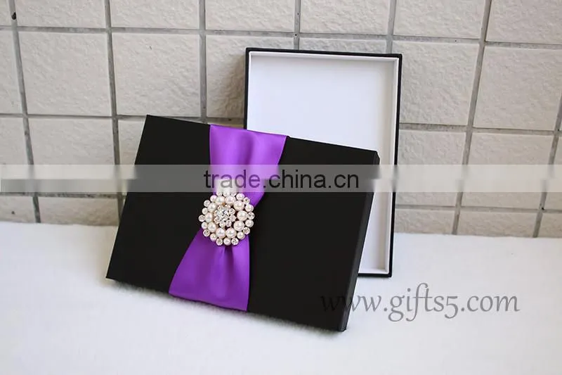 Elegant Black Wedding Invitation Boxes with brooch