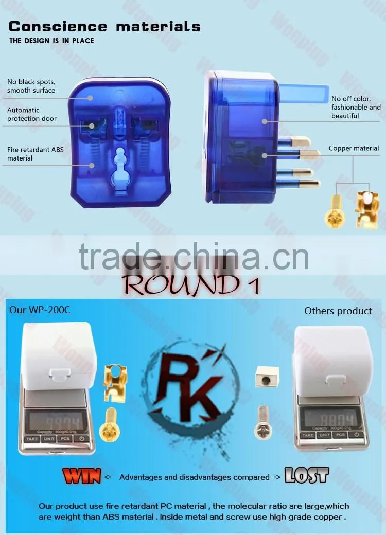 2016 New design Colourful universal travel Russia adapter with box
