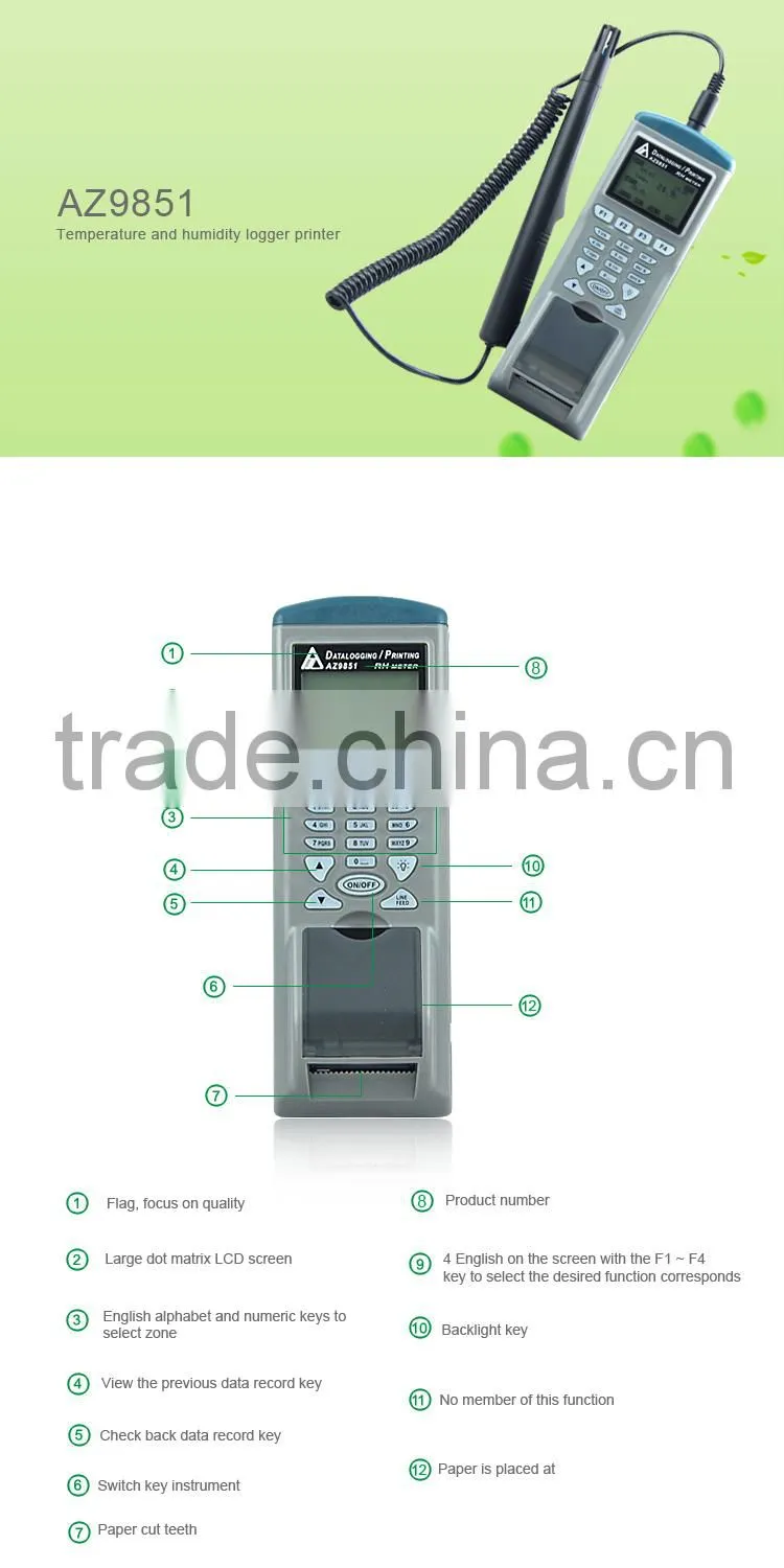 AZ9851 Portable RS232 Digital Humidity Temperature Data logger Relative Humidity Meter Hygrometer logger with Printer
