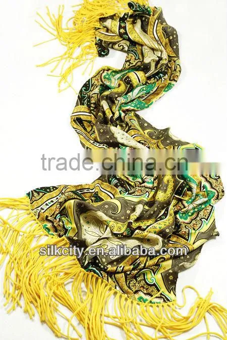 twill long silk shawl fringe with cashew