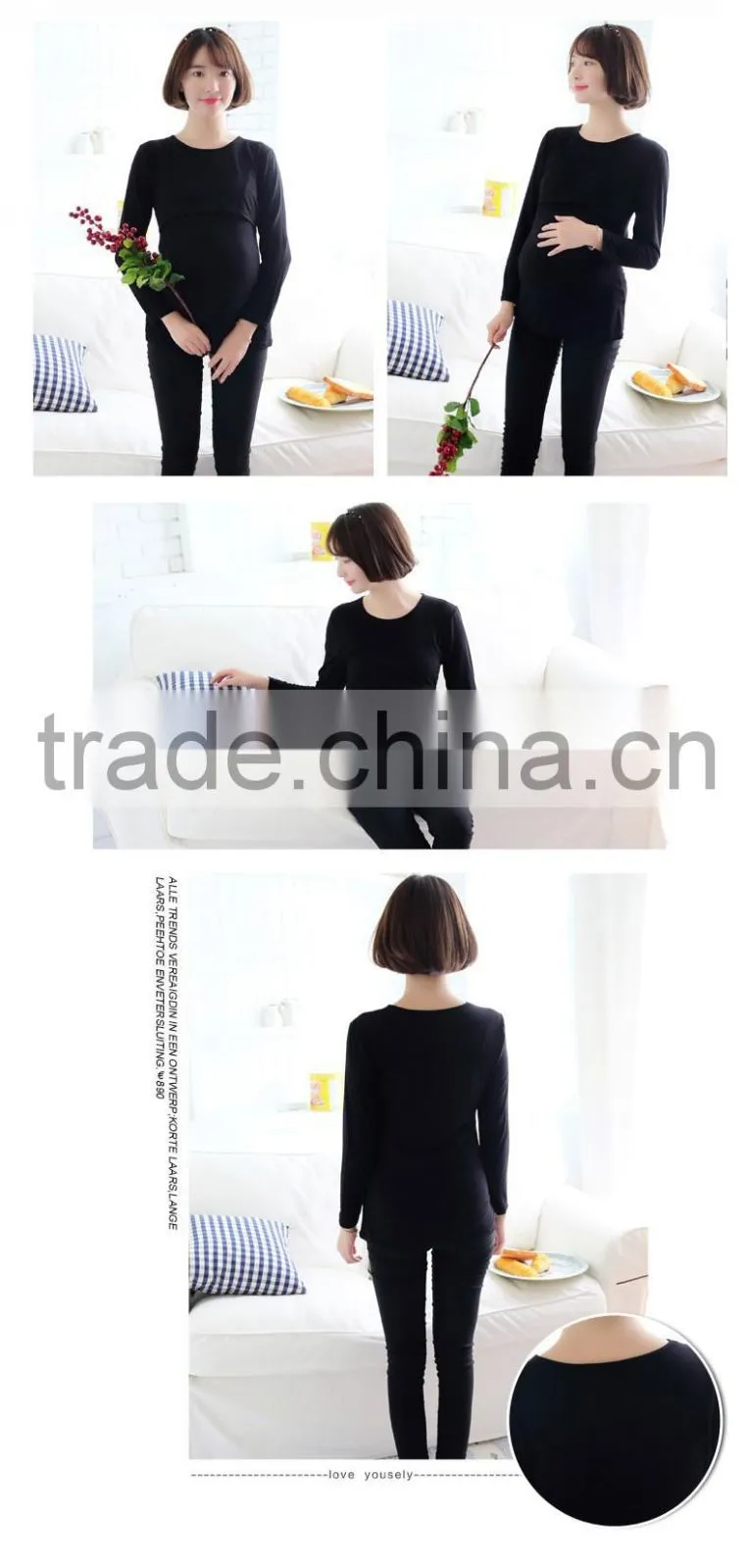 Solid Plus Size Pregnancy Maternity Shirt Peek A Boo Long Sleeve