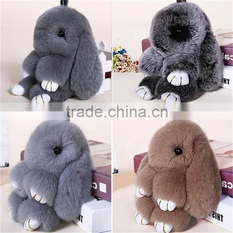 2017 new trinket Keychain pompons rabbit fur fluffy Pom Pom key chains for cars keyrings