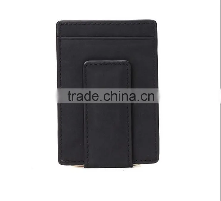 RFID Blocking Magnet Closure Men Slim Leather Wallet