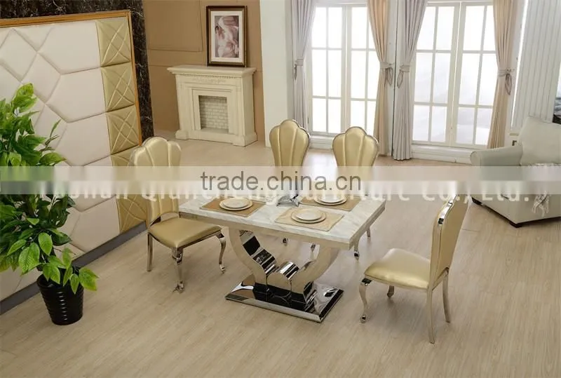 fancy designs marble top dining table stainless steel table