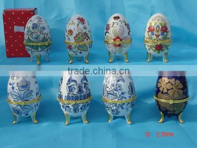 Egg shape caremic gilt jewelery box