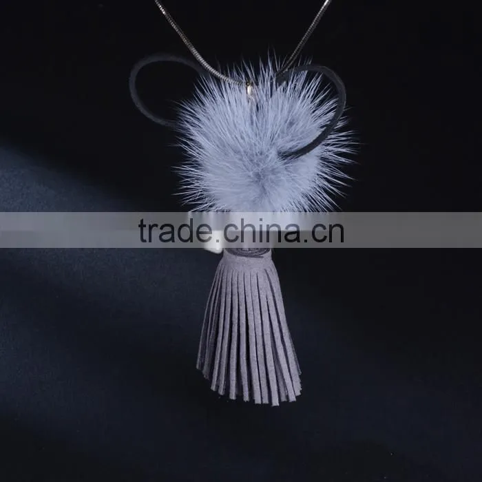 autumn winter mink hair ball pendant necklace velvet tassel long necklace long sweater necklace
