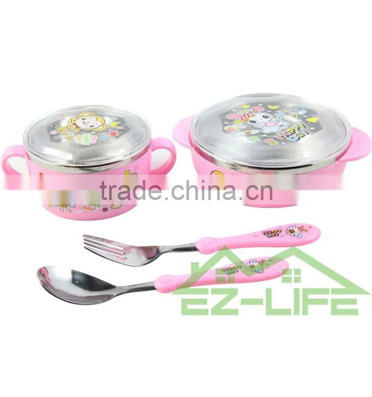 shockproof stainless steel baby feeding bowls soup bowl spoon and fork baby tableware set