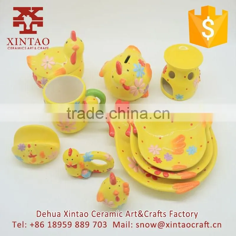 cute cartoon cock ceramic animal cookie jar with lid