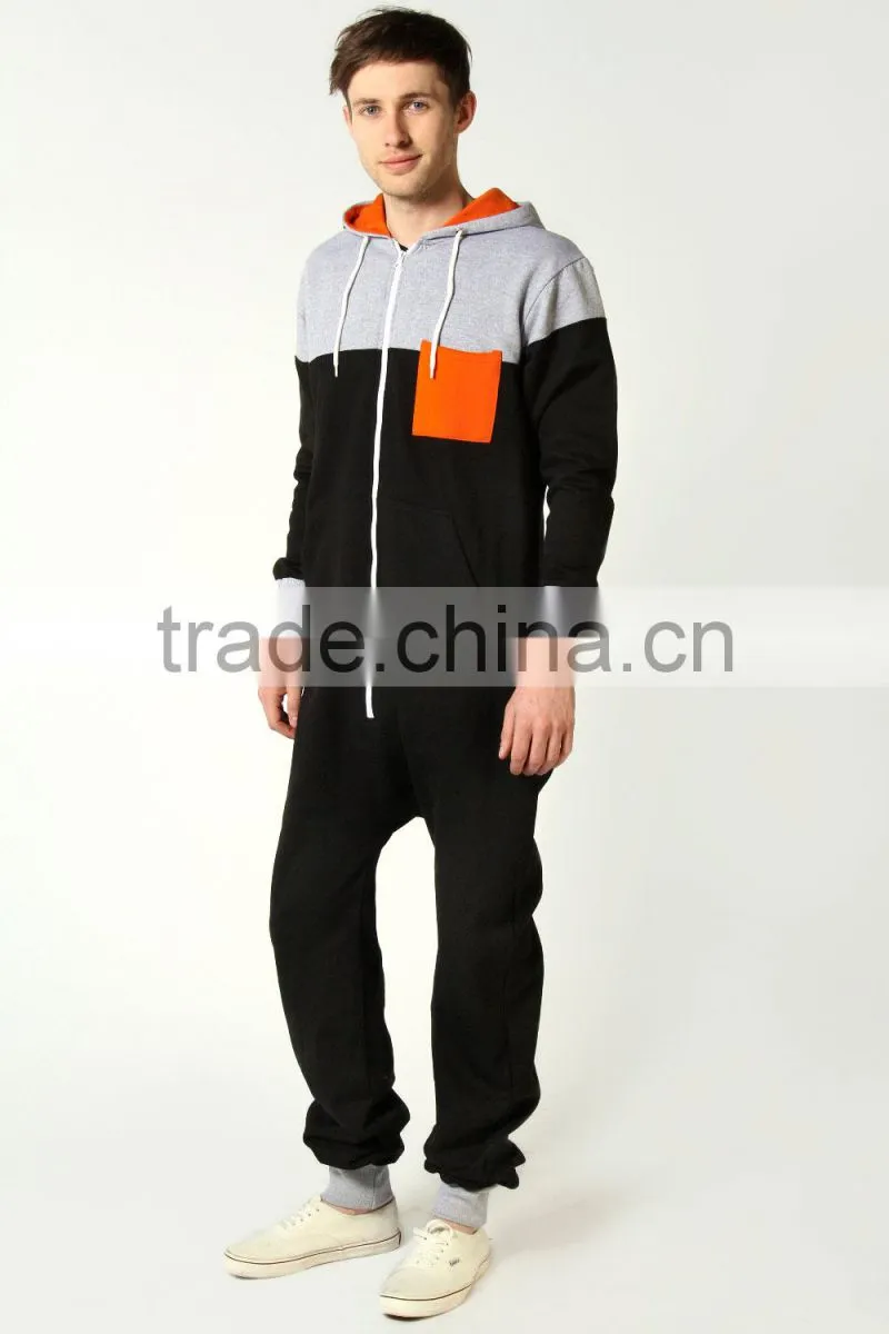 block hooded adult onesie with contrast pocket