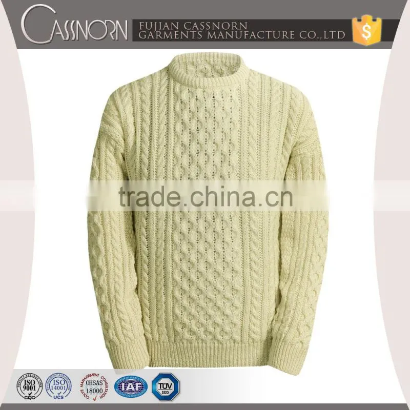 popular drop shoulder winter cable knit pure wool sweaters for men