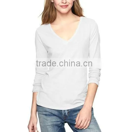 WOMENS LONG SLEEVE V NECK T SHIRT