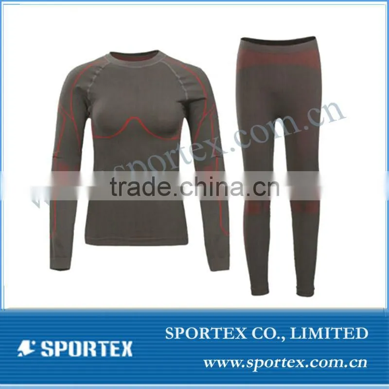 New Womens Winter Thermal Base Layer Suit Underwear Tops+Ski Underclothing Pants