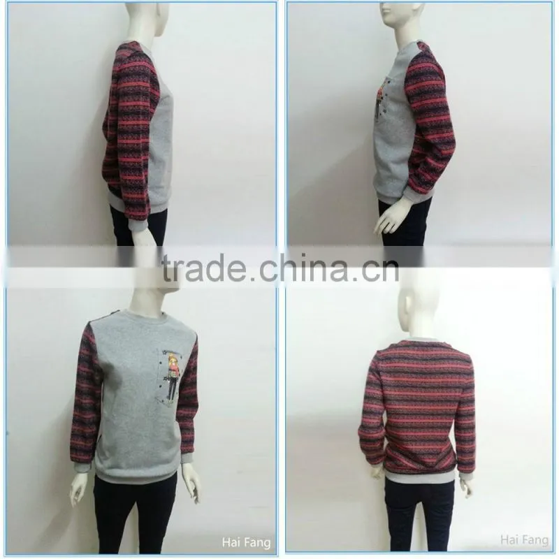 Fashion Design Printed Teen Girls Stipped Sleeve and Back T Shirt, Factory OEM made Long Sleeve T Shirt