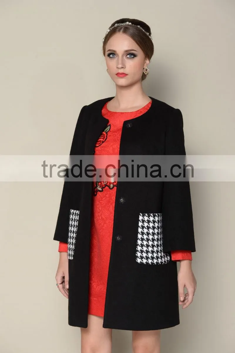 latest 2015 black and white elegant coat model women winter coat 1pieces
