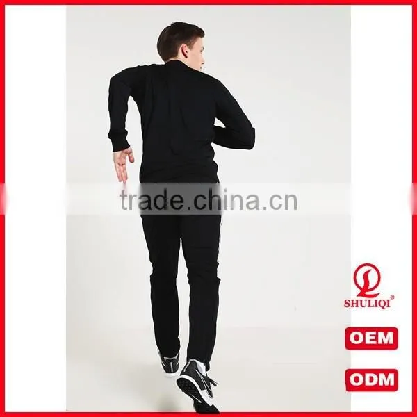 shuliqi factory custom gym skinny tracksuit wholesale men sports plain cotton tracksuit in black