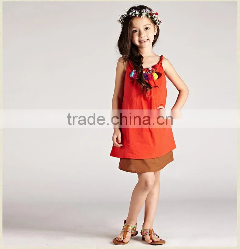 2015 New design of orange linen cotton Mommy and Me party dress for Hallowmas Party clothes