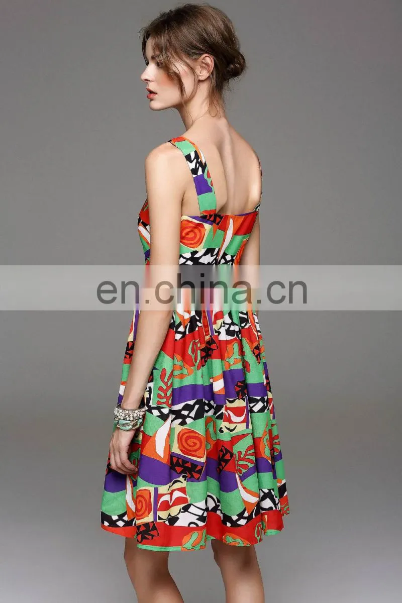 Ladies high quality linen v neck dress designs wide strap dress