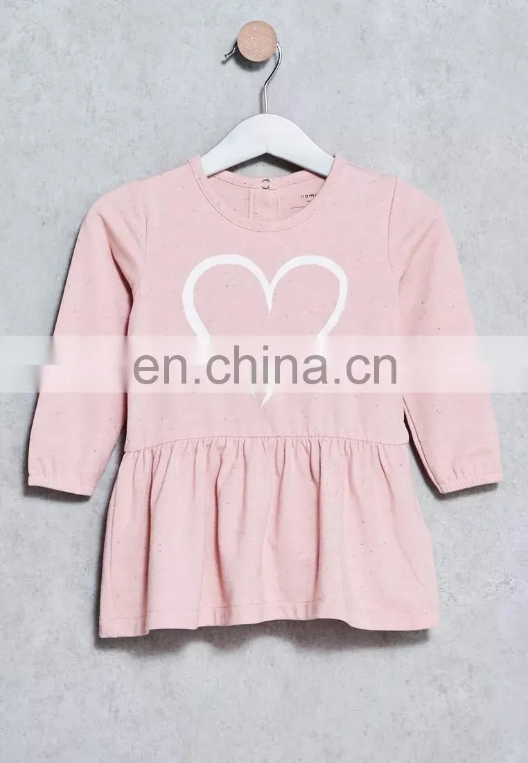 Latest Children Dress Designs Graphic Heart Printed Front Child Dress Wholesale Baby Clothes