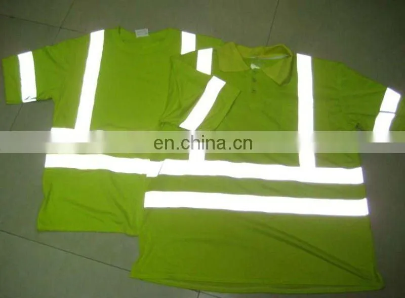 Reflective Safety Sash T-shirt, Green Reflective Tape T-shirt, Green High Visibility Red Striped T-shirts