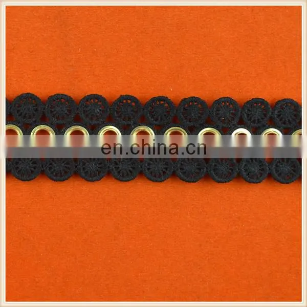 Fashion design polyester lace trim with eyelets for garment trims