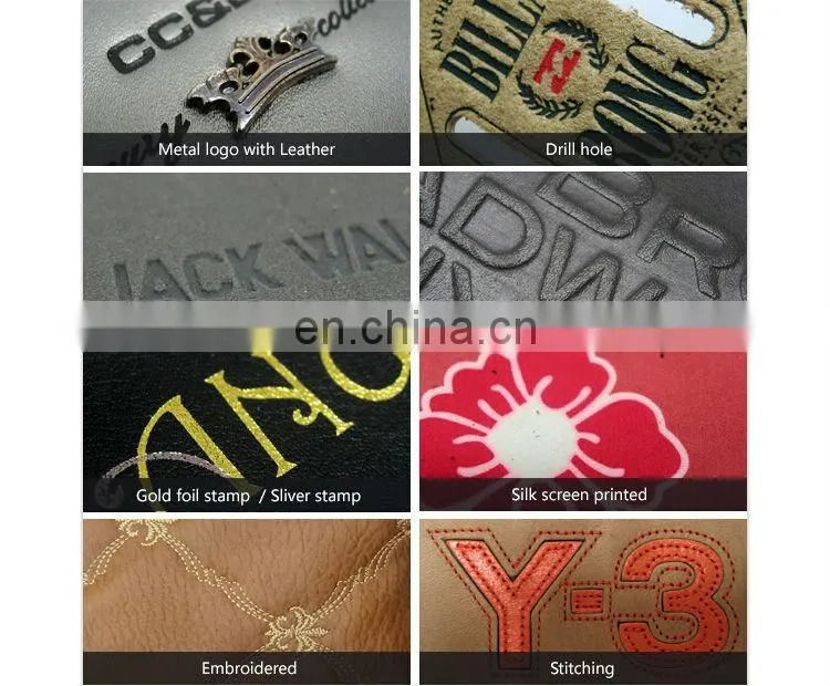 Pu handmade custom metal logo leather clothing label for garment