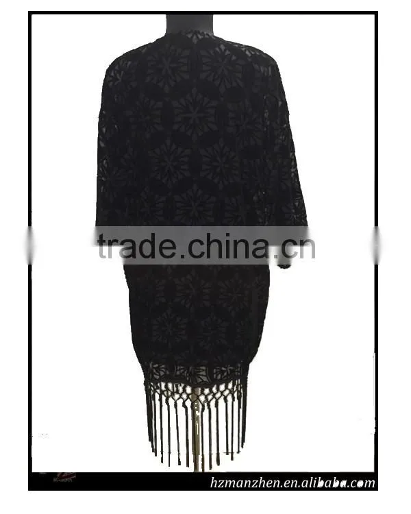 2016 New black lace fabric sexy transparent middle aged women blouse